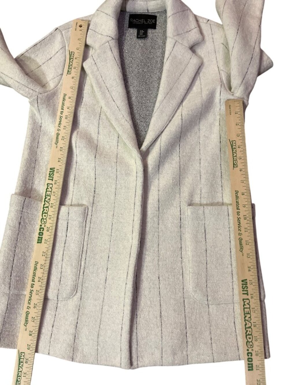 Rachel Zoe Womens M Wool Blend Coat Ivory Gray Striped Midline Lightweight - Picture 8 of 11
